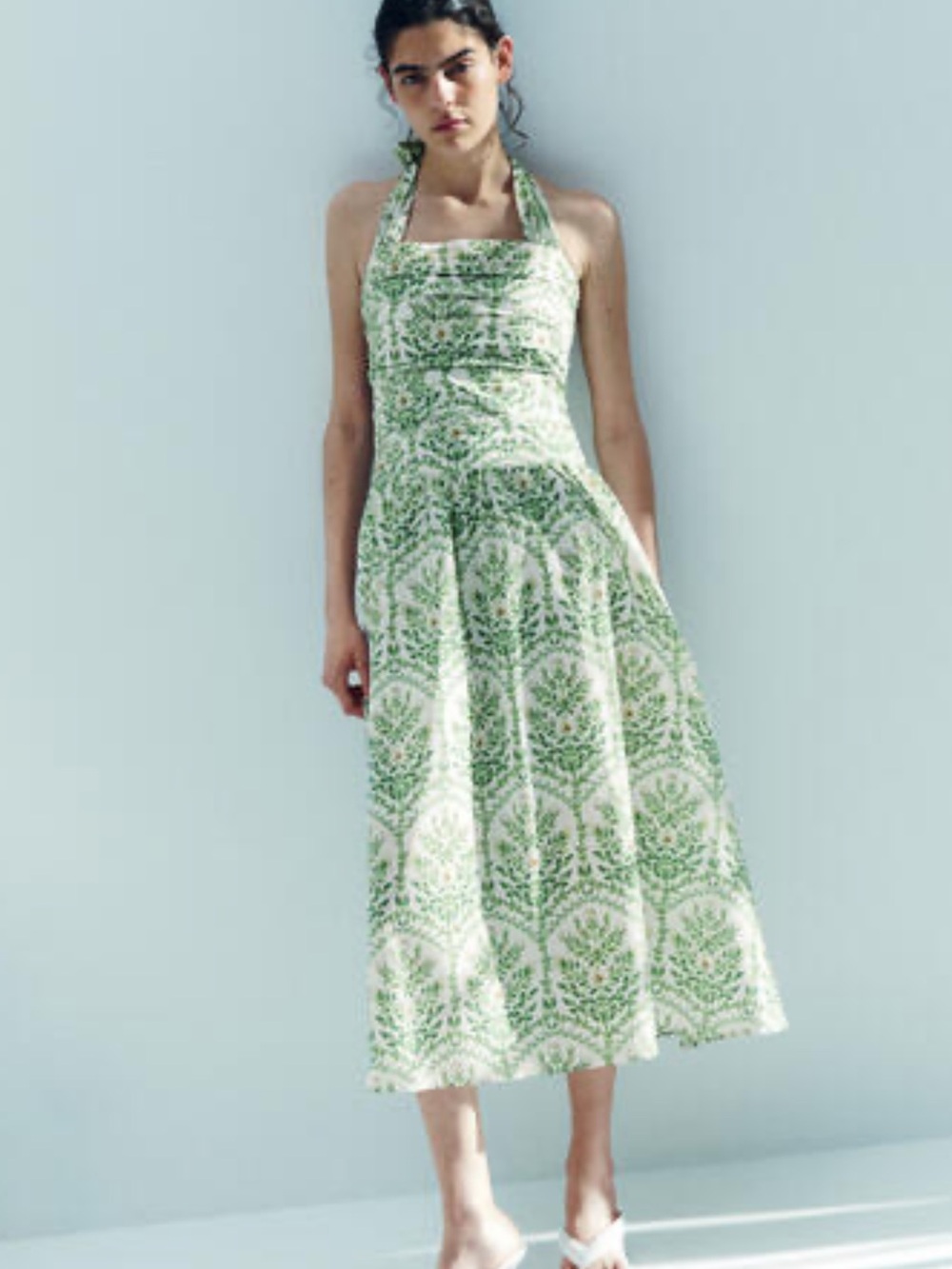 H&M White and Green Floral Halter Midi Dress - Picture 9 of 16